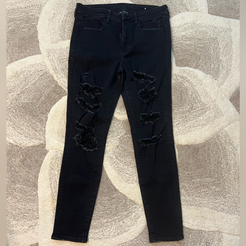 American Eagle Outfitters Black Ripped Next Level Stretch Jeans
